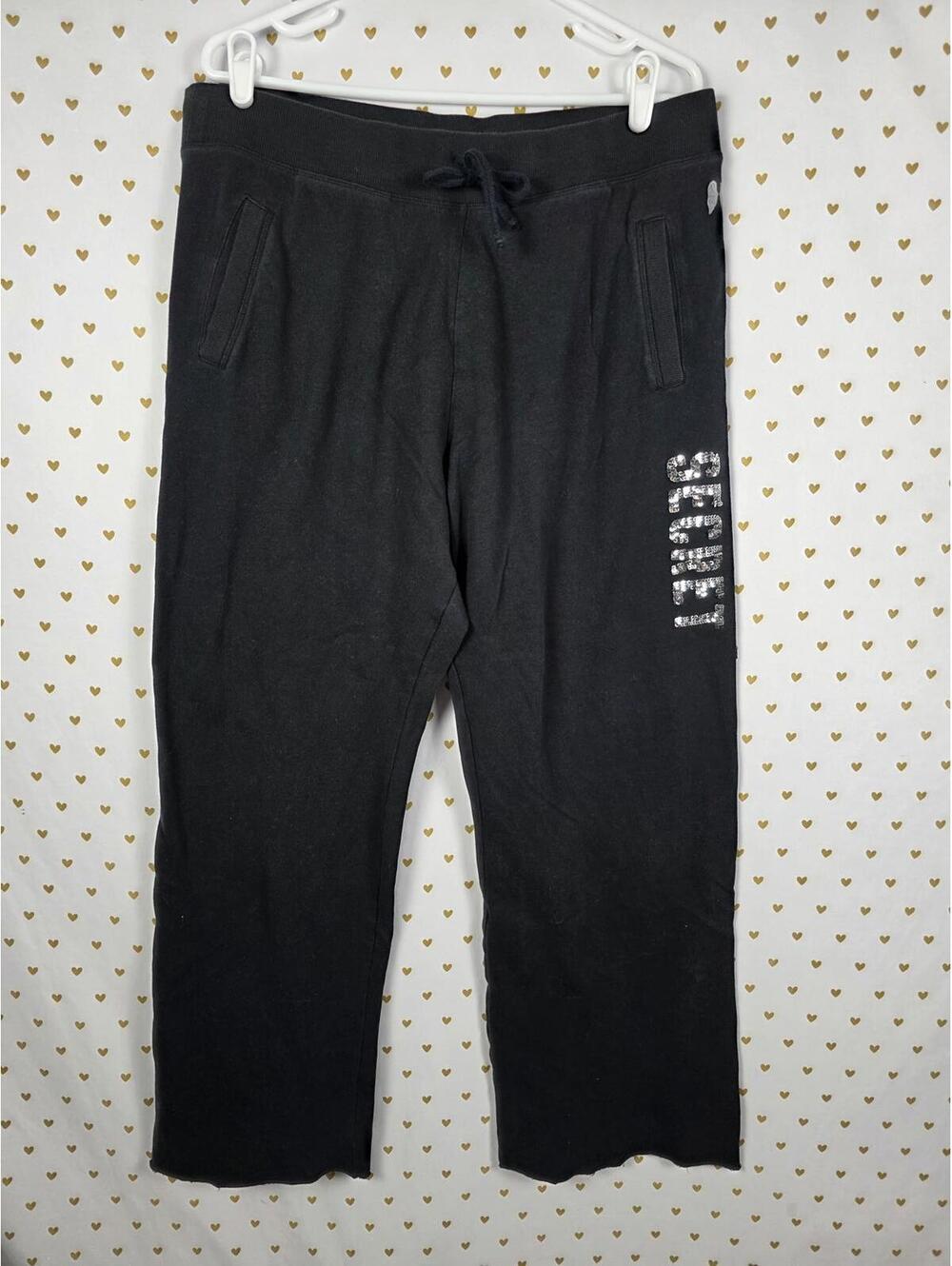 Victorias Secret WINGS BLING Sequined Flare Sweats Black Silver LARGE